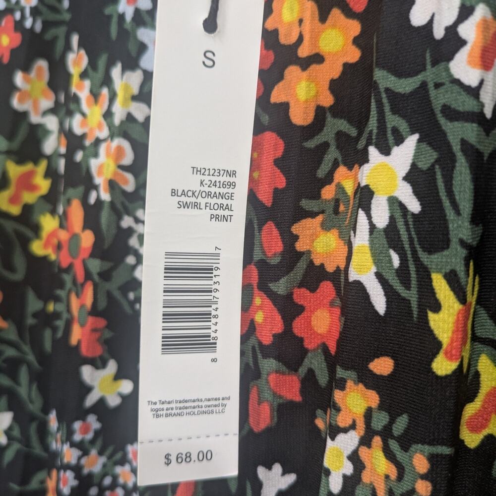T Tahari NWT Floral Maxi Skirt Small Black Orange Swirl Print Boho Flowy